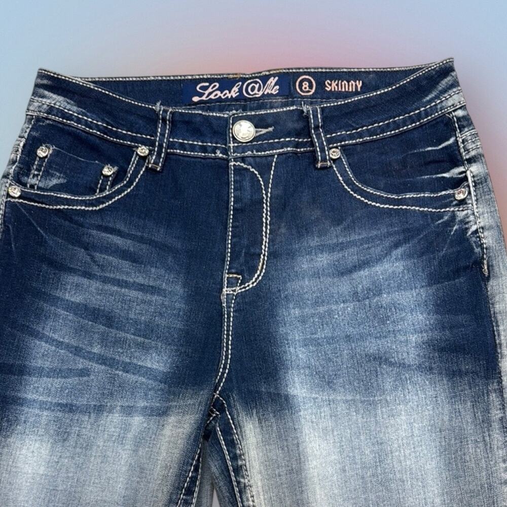LOOK @ ME Women's 8 Skinny Embellished Blue Jeans